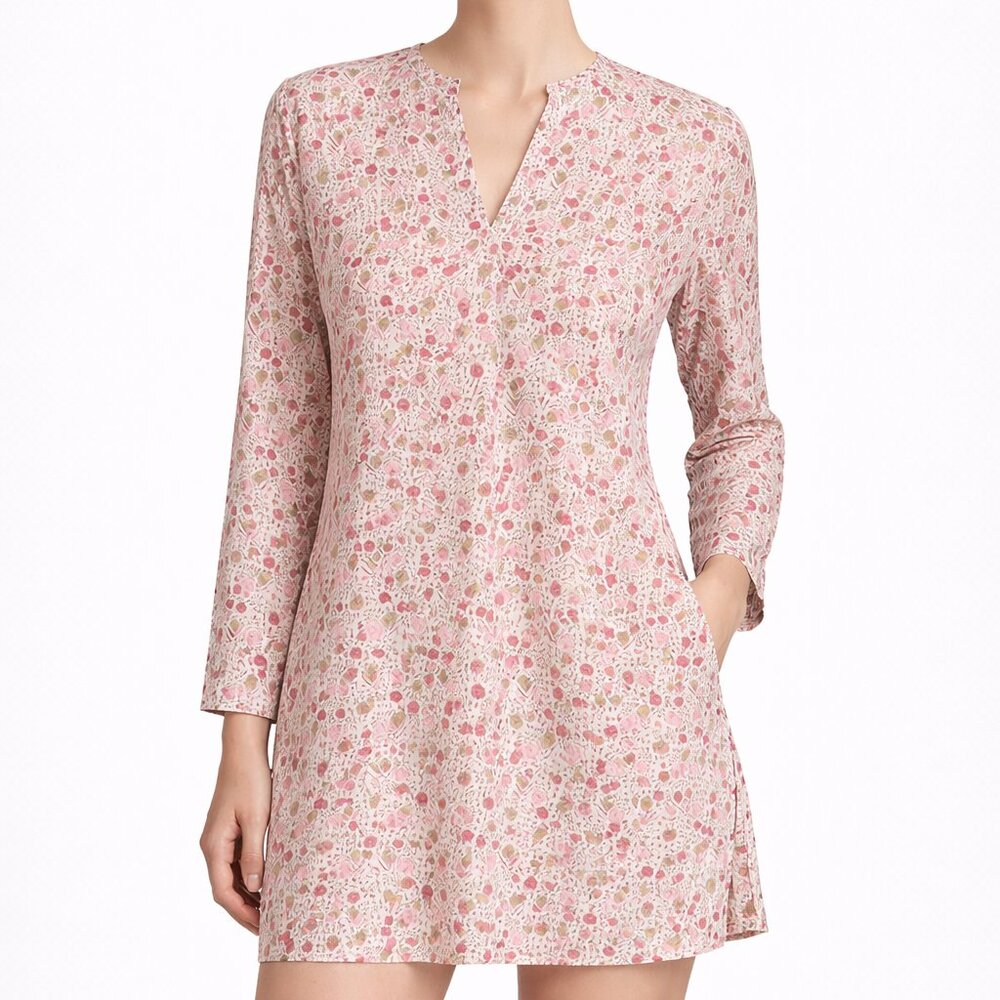 Roberta Roller Rabbit Pink Floral Tunic Top | V-Neck | Long Sleeve